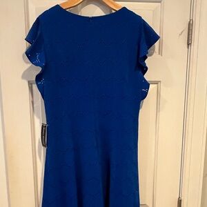 Jessica Howard Blue A-Line Midi Dress with Flutter Sleeves